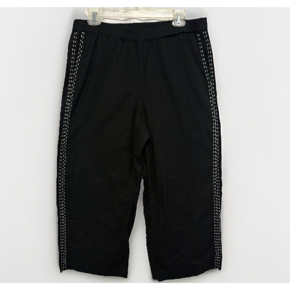 JJill PureJill Essentials Pants M Black Wide Leg Pull On Embroidered Cropped